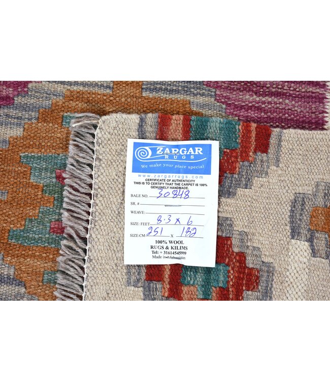 251x182 cm Handgeweven Traditionele Kelim Vloerkleed Wol Tapijt