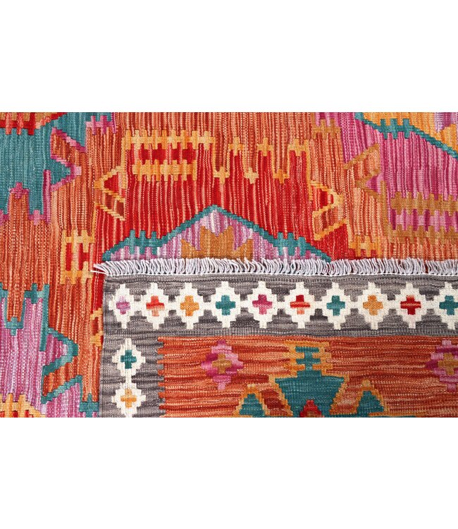 196x152 cm Handgeweven Traditionele Kelim Vloerkleed Wol Tapijt