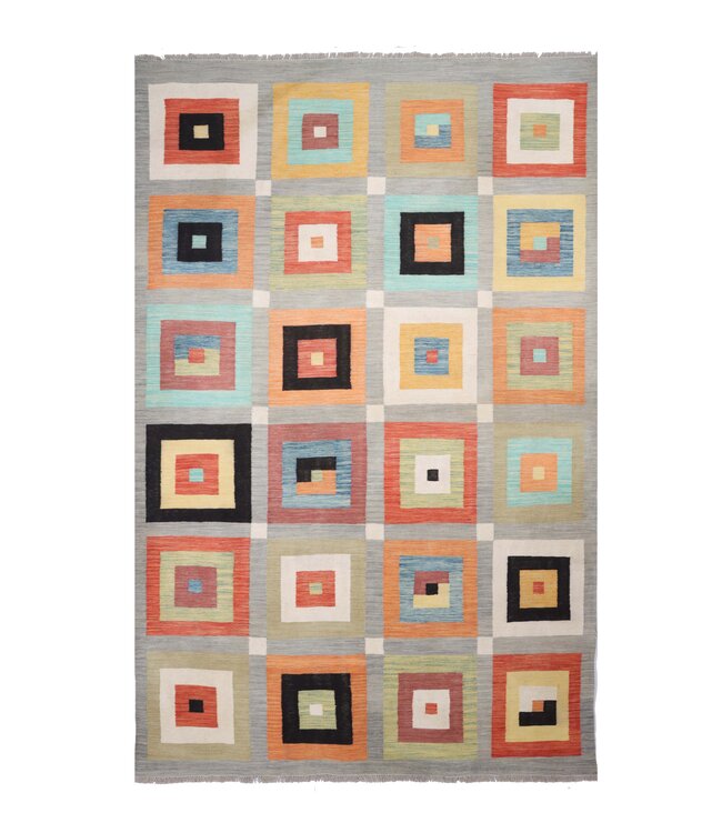 298x192 cm Handwoven Modern Red Wool Kilim Rug