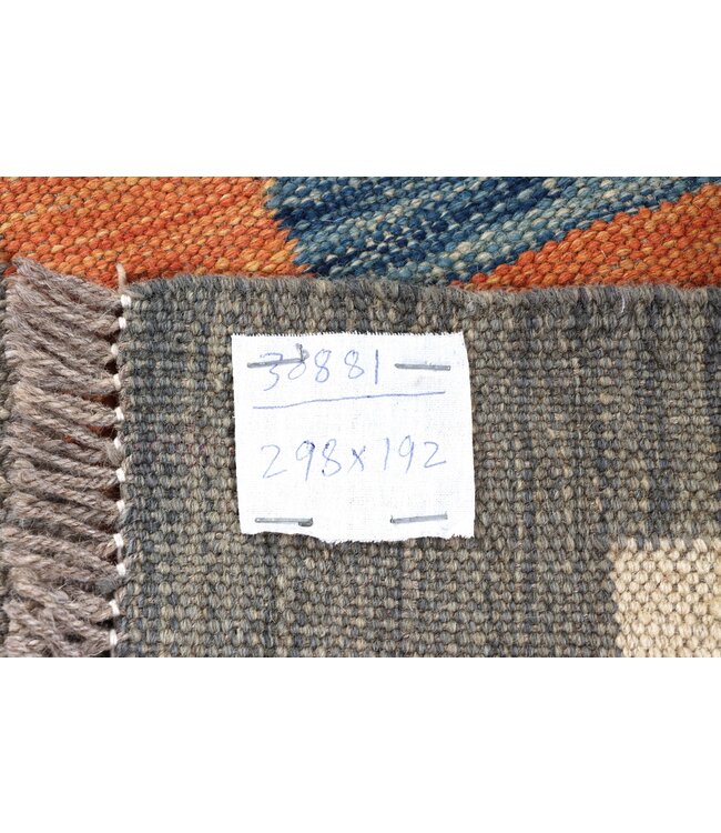 298x192 cm Handwoven Modern Red Wool Kilim Rug