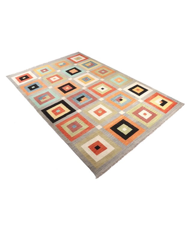 298x192 cm Handwoven Modern Red Wool Kilim Rug