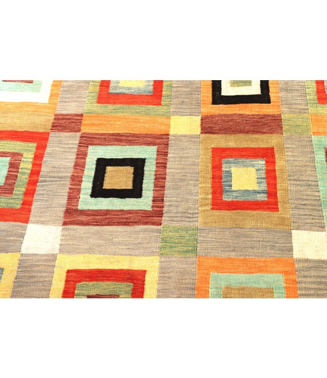 254x184 cm Handgewebter Moderner  Woll-Kelim-Teppich