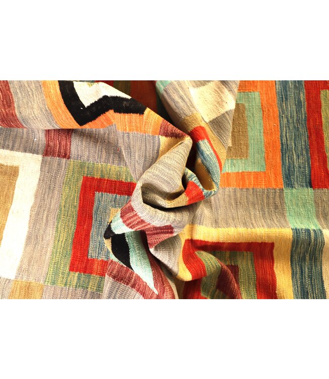 254x184 cm Handwoven Modern Red Wool Kilim Rug