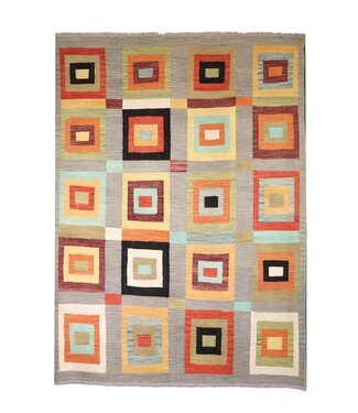 Kelimshop 242x181 cm Handgewebter Moderner  Woll-Kelim-Teppich