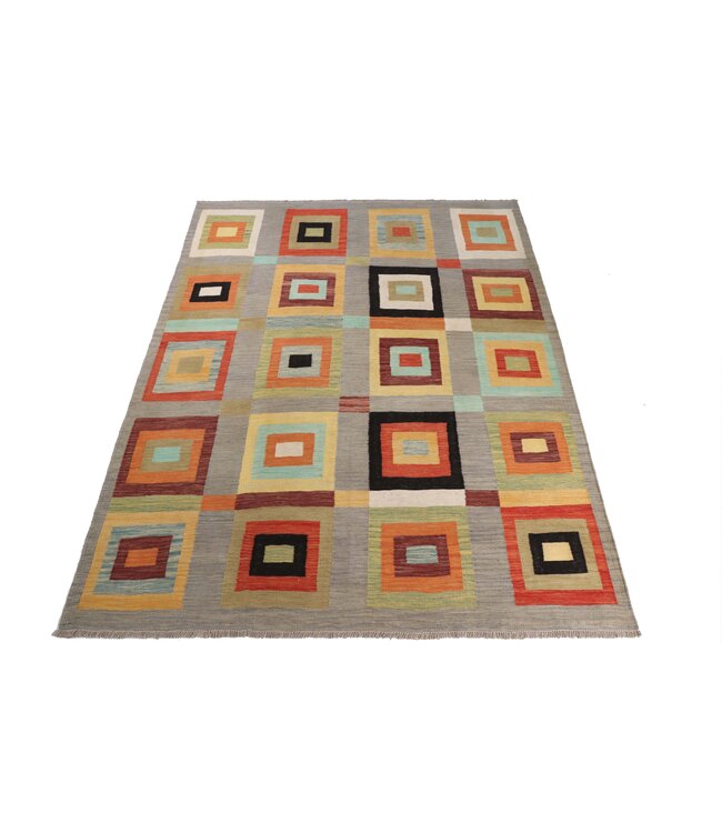 242x181 cm Handgewebter Moderner  Woll-Kelim-Teppich