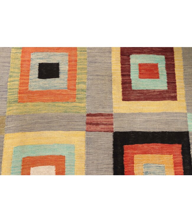 242x181 cm Handwoven Modern Red Wool Kilim Rug