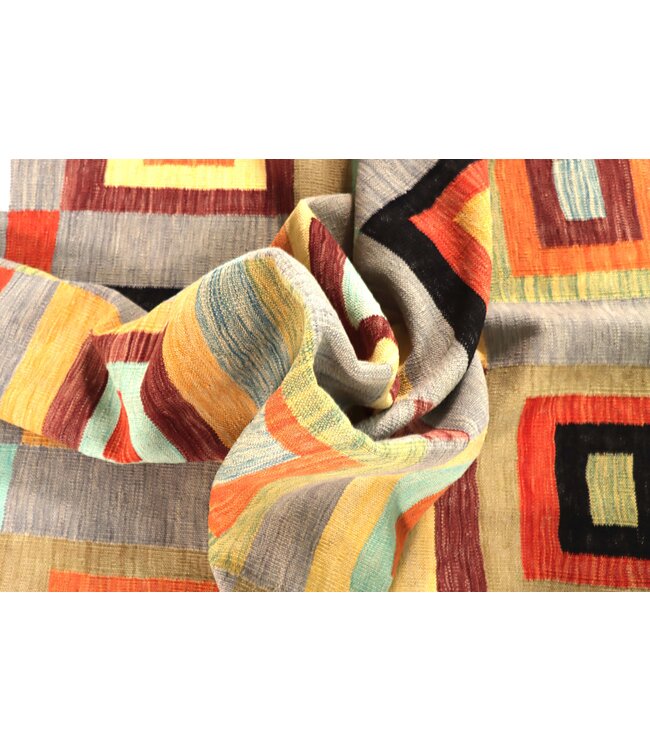 242x181 cm Handgewebter Moderner  Woll-Kelim-Teppich