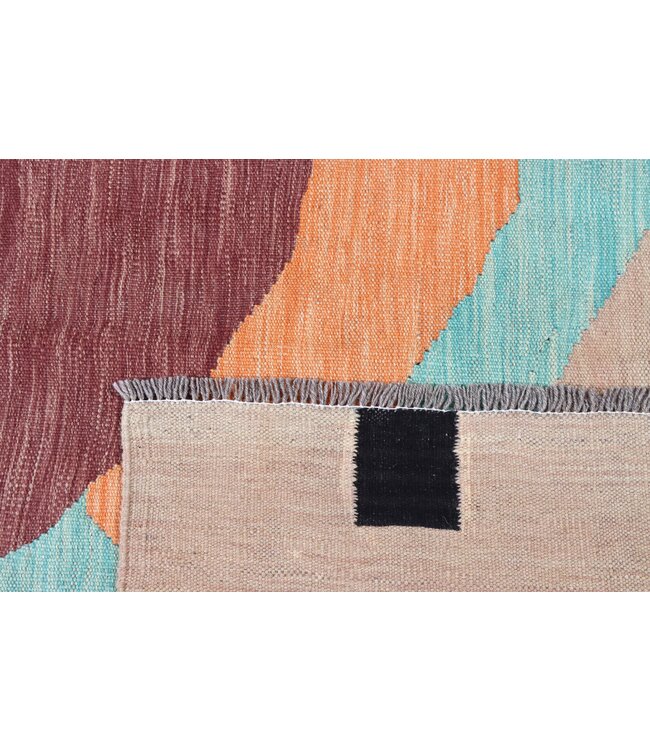 182x172 cm Handwoven Modern Red Wool Kilim Rug