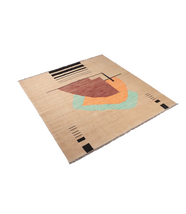 182x172 cm Handgewebter Moderner  Woll-Kelim-Teppich