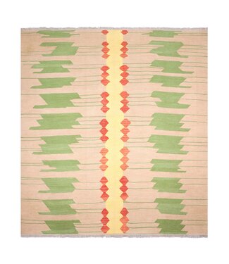 Kelimshop 204x195 cm Handgewebter Moderner  Woll-Kelim-Teppich