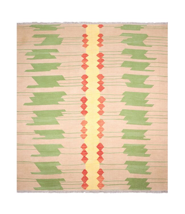 204x195 cm Handwoven Modern Red Wool Kilim Rug