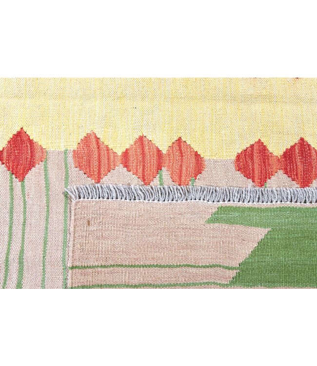 204x195 cm Handwoven Modern Red Wool Kilim Rug