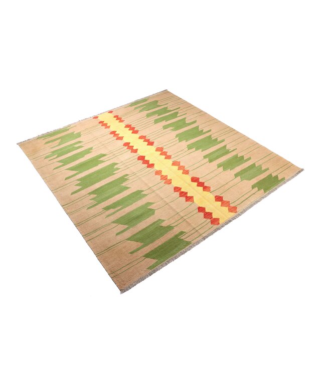 204x195 cm Handgewebter Moderner  Woll-Kelim-Teppich