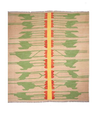 Kelimshop 180x176 cm Handgewebter Moderner  Woll-Kelim-Teppich