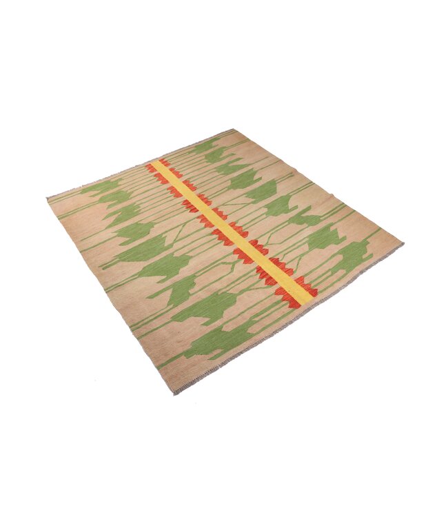 180x176 cm Handwoven Modern Red Wool Kilim Rug