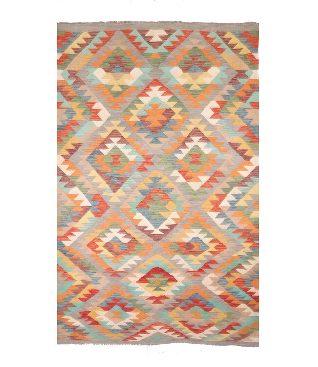 303x191 cm Handgeweven Traditionele Kelim Vloerkleed Wol Tapijt