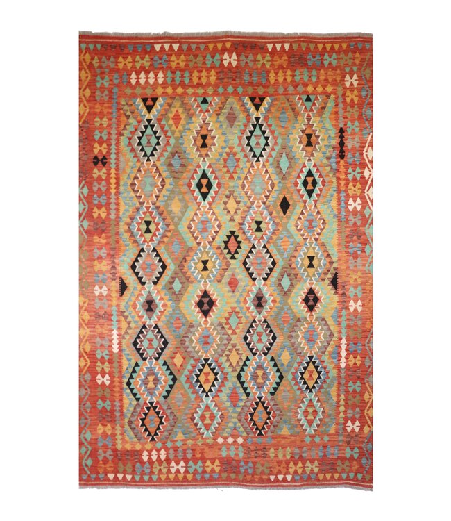 299x206 cm Handgeweven Traditionele Kelim Vloerkleed Wol Tapijt