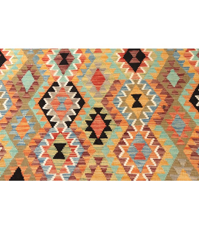 299x206 cm Handgeweven Traditionele Kelim Vloerkleed Wol Tapijt