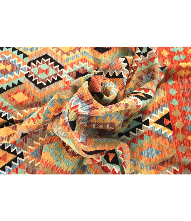 299x206 cm Handgeweven Traditionele Kelim Vloerkleed Wol Tapijt