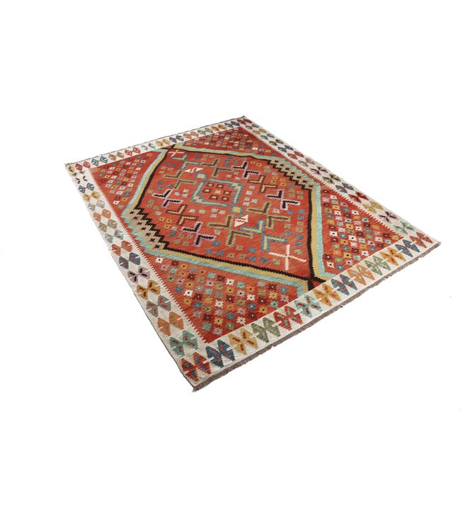 246x197 cm Handgeweven Traditionele Kelim Vloerkleed Wol Tapijt