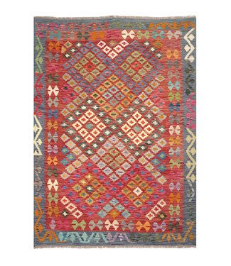 Kelimshop 200x149 cm Handgewebter Traditioneller Kelim Teppich Woll