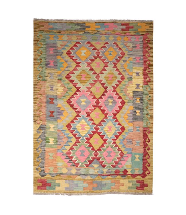 198x148 cm Handwoven Traditional Kelim Area Rug Wool Carpet