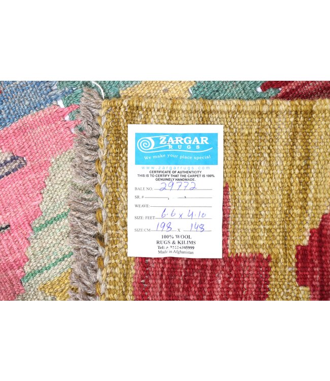 198x148 cm Handwoven Traditional Kelim Area Rug Wool Carpet