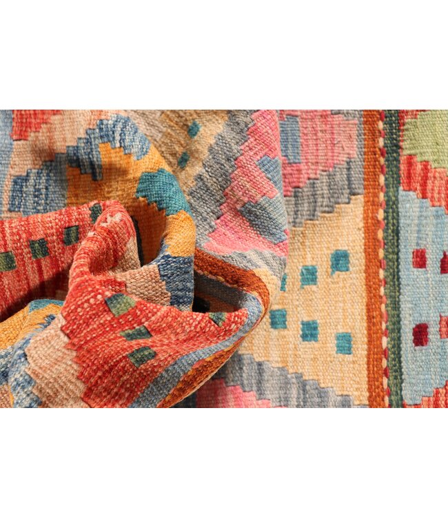 298x77  cm Handgewebter Kelim Läufer  Wollteppich