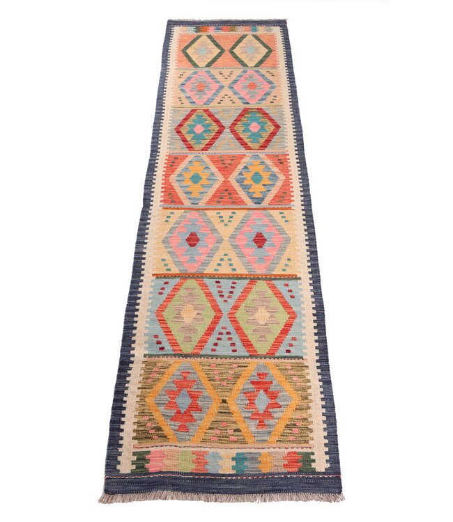 298x77 cm Handwoven Kelim Runner Wool Rug