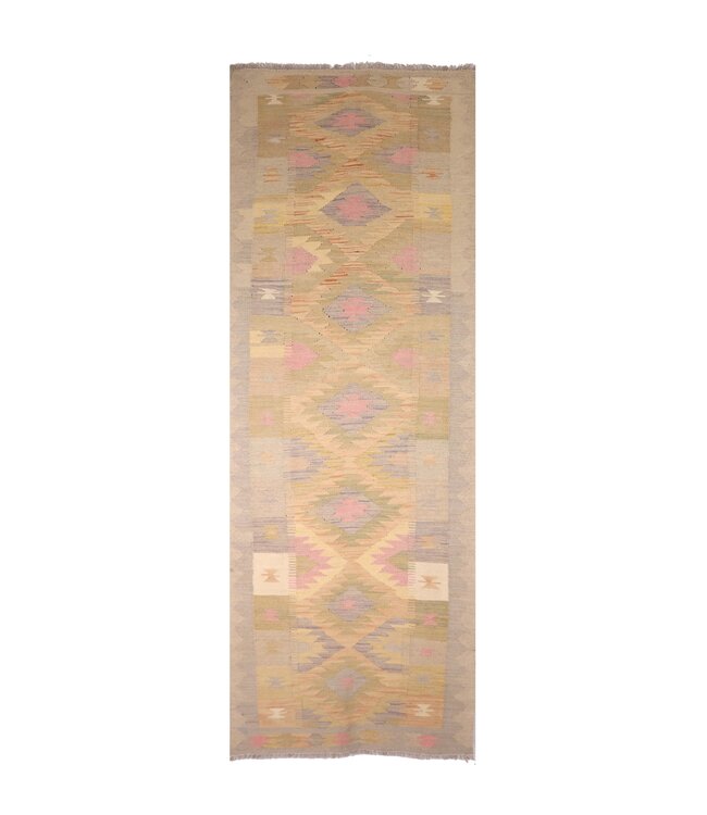 295x77 cm Handgeweven Kelim Loper  Wol  Vloerkleed Tapijt