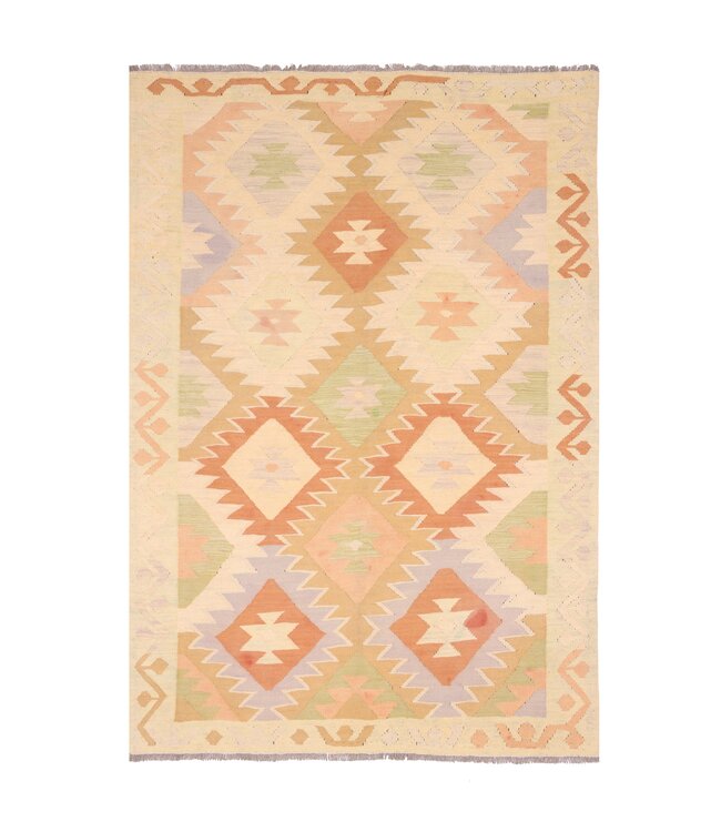 203x143 cm Handgeweven Traditionele Kelim Vloerkleed Wol Tapijt