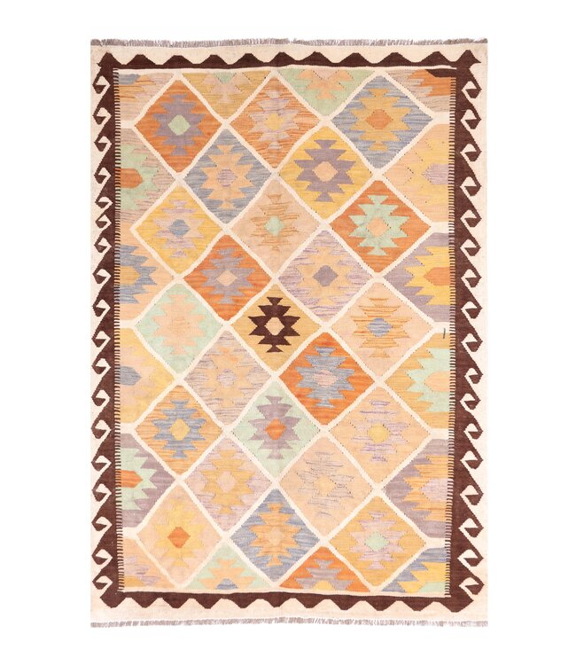 200x141 cm Handwoven Traditional Kelim Area Rug Wool Carpet