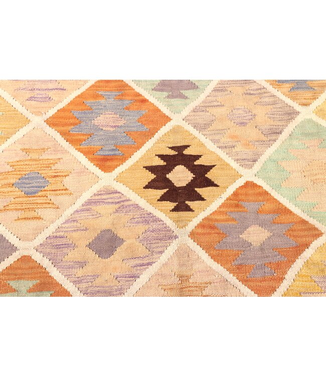 200x141 cm Handgeweven Traditionele Kelim Vloerkleed Wol Tapijt