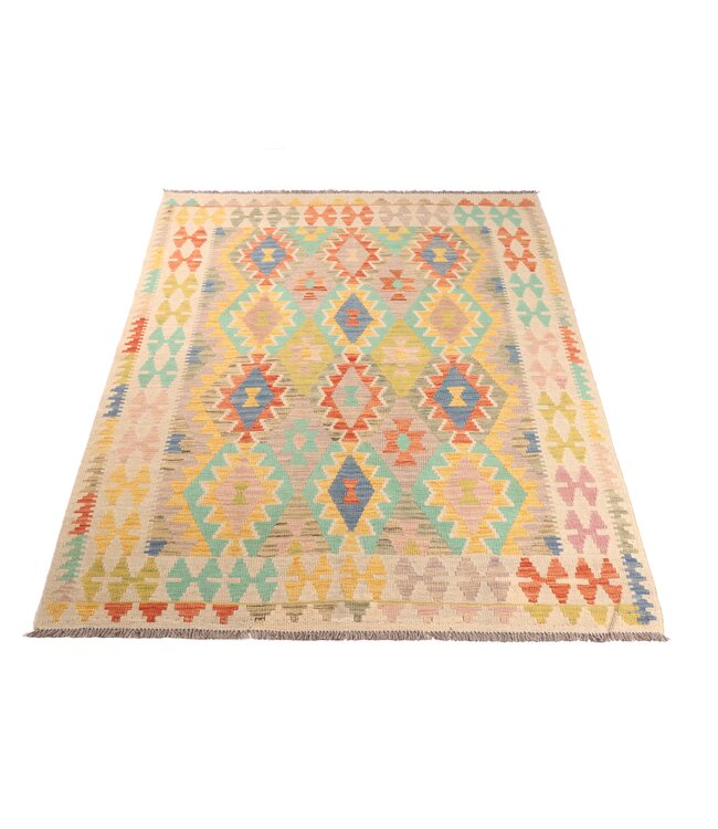 197x155 cm Handgeweven Traditionele Kelim Vloerkleed Wol Tapijt