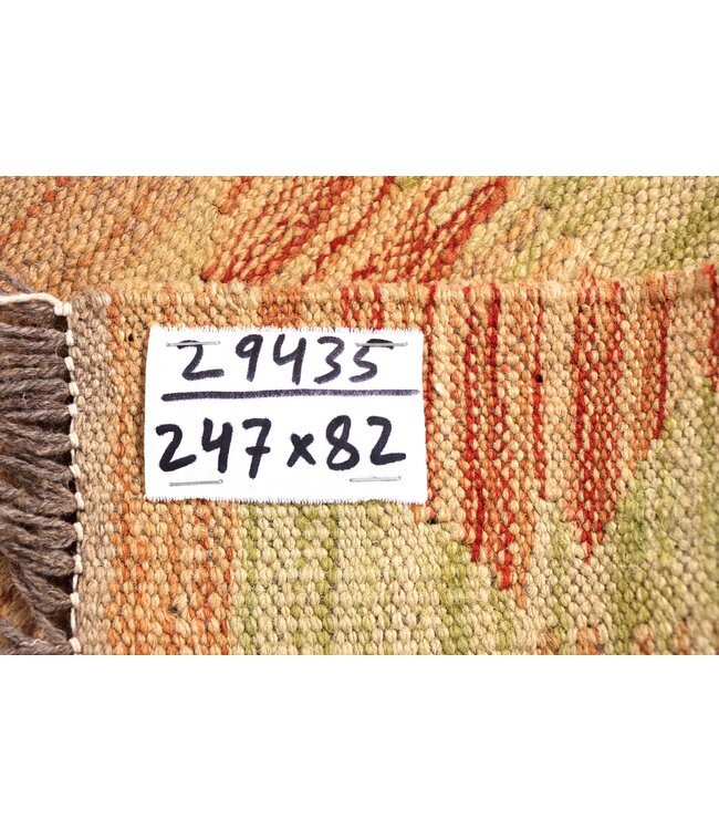 247x82 cm Handgeweven Kelim Loper  Wol  Vloerkleed Tapijt