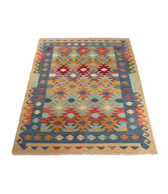 205x156 cm Handgeweven Traditionele Kelim Vloerkleed Wol Tapijt