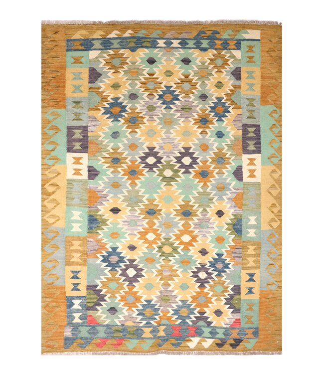202x156 cm Handwoven Traditional Kelim Area Rug Wool Carpet