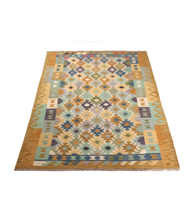 202x156 cm Handgeweven Traditionele Kelim Vloerkleed Wol Tapijt