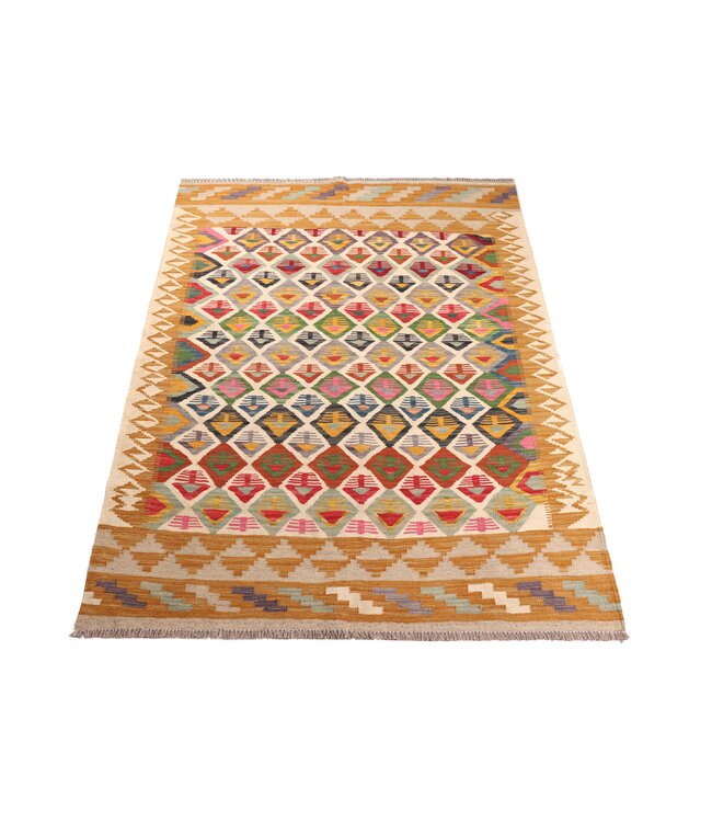 195x146 cm Handgewebter Traditioneller Kelim Teppich Woll