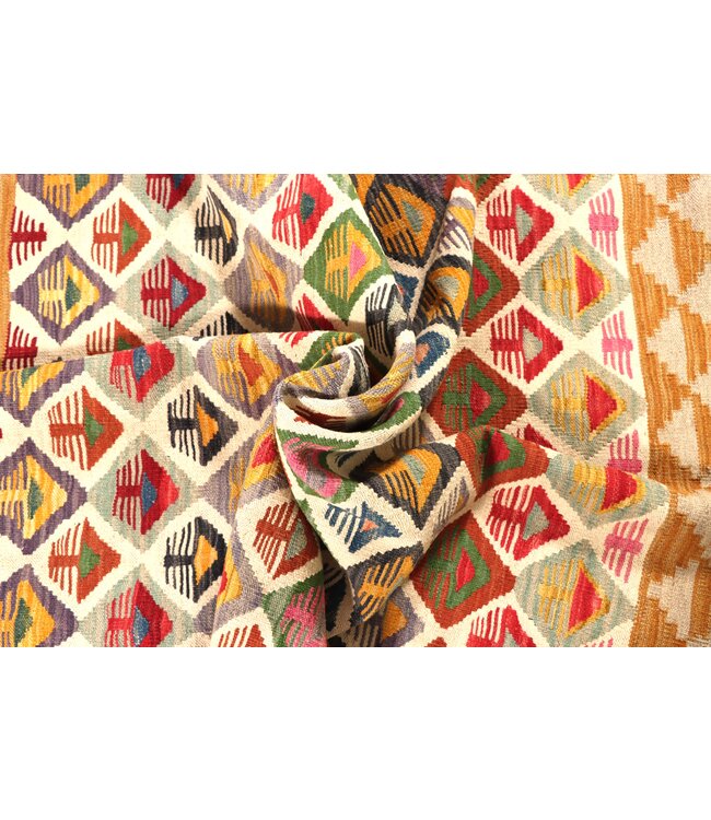 195x146 cm Handgeweven Traditionele Kelim Vloerkleed Wol Tapijt