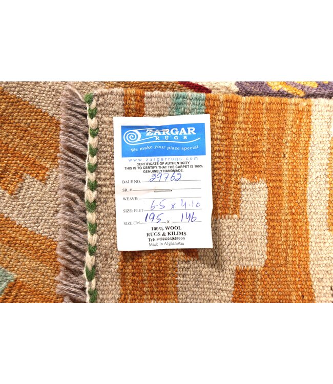 195x146 cm Handgeweven Traditionele Kelim Vloerkleed Wol Tapijt