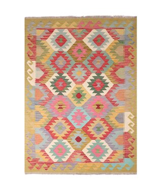 Kelimshop 200x152 cm Handgewebter Traditioneller Kelim Teppich Woll