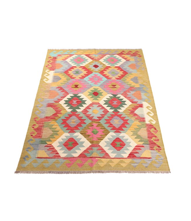 200x152 cm Handgeweven Traditionele Kelim Vloerkleed Wol Tapijt