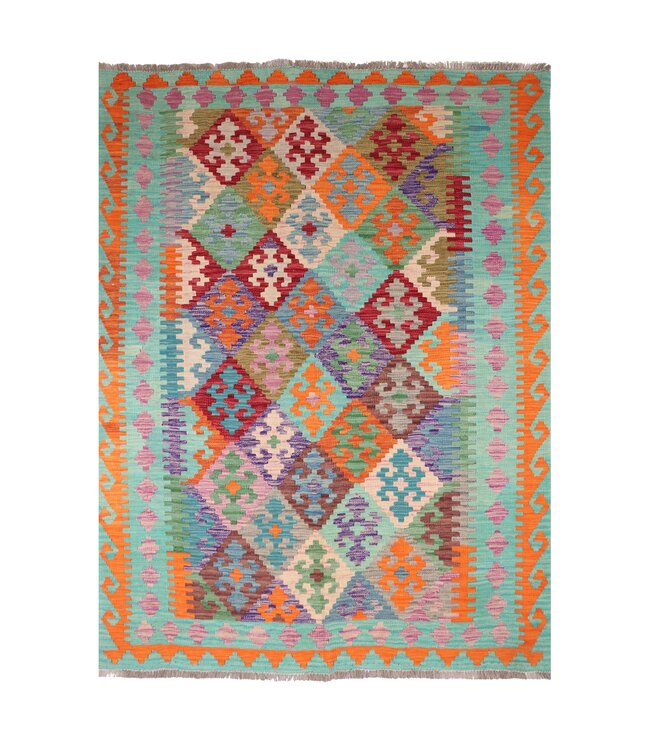 204x157 cm Handwoven Traditional Kelim Area Rug Wool Carpet