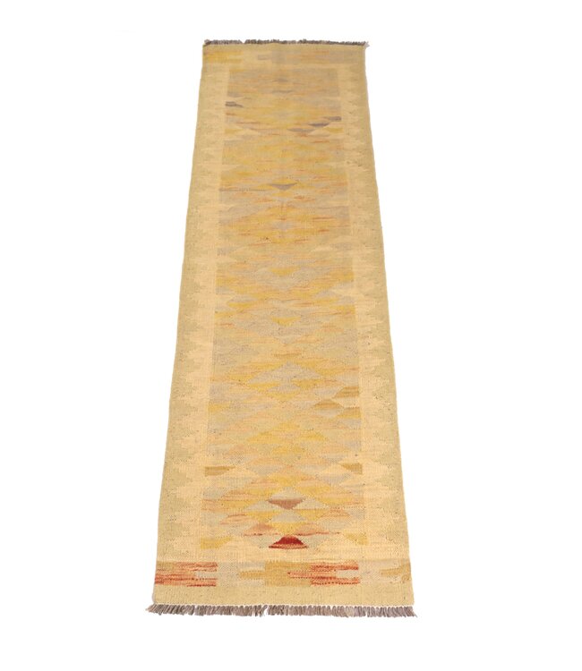 200x58 cm Handgeweven Kelim Loper  Wol  Vloerkleed Tapijt