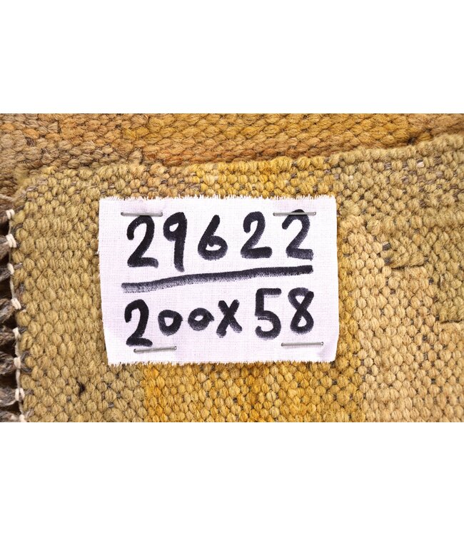 200x58 cm Handgeweven Kelim Loper  Wol  Vloerkleed Tapijt