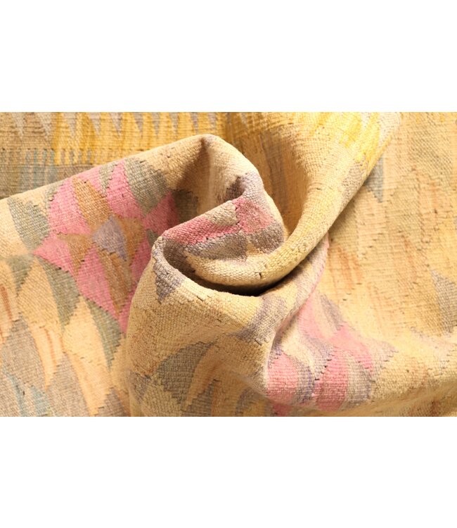 202x68 cm Handgeweven Kelim Loper  Wol  Vloerkleed Tapijt