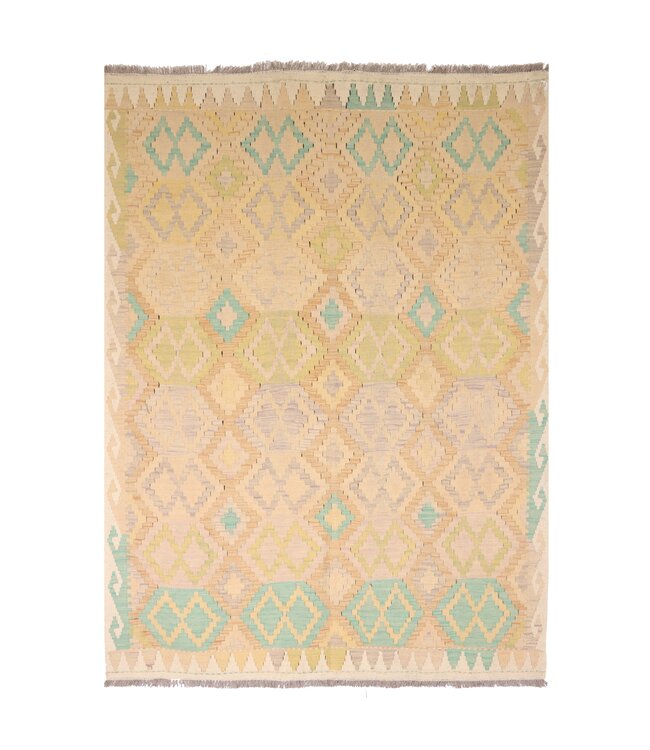 196x150 cm Handgeweven Traditionele Kelim Vloerkleed Wol Tapijt