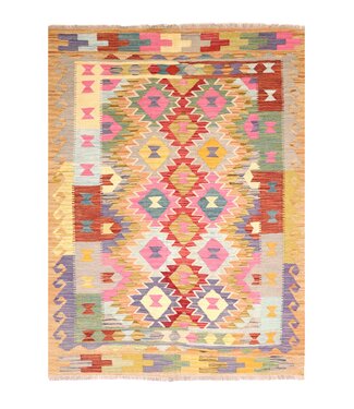 Kelimshop 192x147 cm Handgewebter Traditioneller Kelim Teppich Woll