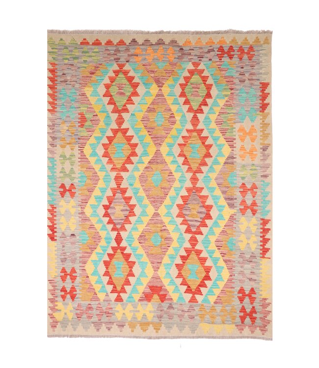 196x153 cm Handwoven Traditional Kelim Area Rug Wool Carpet